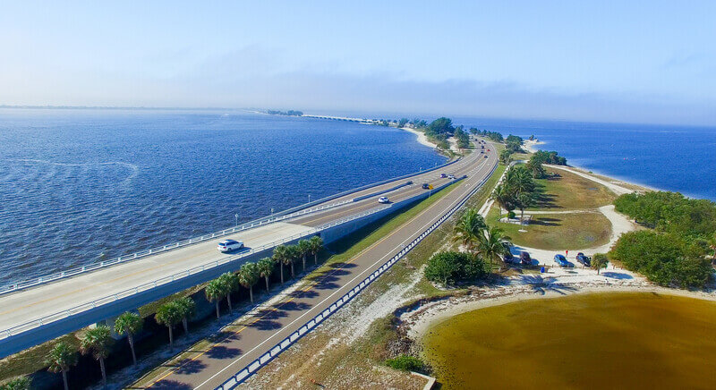 Aerial view of Sanibel Island Causeway | On my way to Island Inn, will I pay a Sanibel Causeway toll?